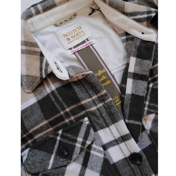 NWT Scotch & Soda Wool Blend Check Long Shirt Jacket S/M Field Green - Picture 6 of 14